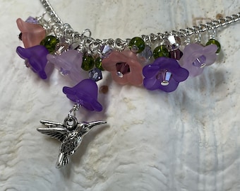 Hovering in Springtime - Hummingbird and Crystal Necklace