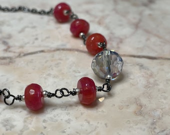 Pink Agate and Crystal Necklace