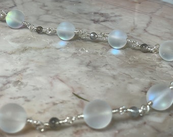 Subtle Glimmer - Mermaid Glass and Sunstone Necklace