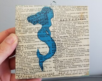 Original Mermaid Collage Block Art Mixed Media Decoupage Quote