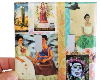 Frida Inspired Double Light Switch Plate Cover Paper Decoupage Art