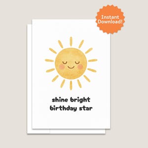 Geburtstagskarte zum Ausdrucken | Shine Bright Stern Geburtstagskarte | Alles Gute zum Geburtstag Karte | Niedliche Geburtstagskarte | Digitaler Download