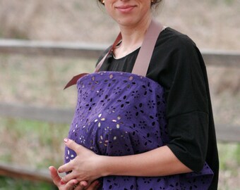 Breathable, Beautiful Nursing Apron in Violet Purple & Sweet Brown. Extra-wide, Private, Comfortable, Unique Breastfeeding Cover