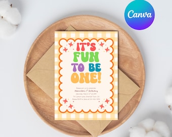 It's Fun to be One - 1st Birthday party invitation, fun, colorful