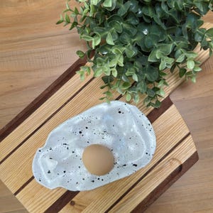 Ceramic Egg Tray with soft shiny white and black speckles for that modern look