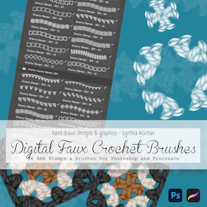 Timbri realistici Faux Crochet per Photoshop e Procreate / Pennelli ABR disegnati a mano - Set Grandma uno