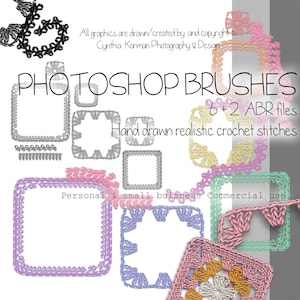 Photoshop Brush Set - realistic crochet granny square digital brush/stamp