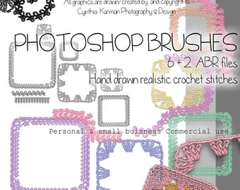 Photoshop Brush Set - realistic crochet granny square digital brush/stamp