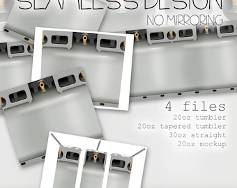 May include: Four seamless design files for a 20 ounce tumbler, a 20 ounce tapered tumbler, a 30 ounce straight tumbler, and a 20 ounce mockup. The design features a propane tank with a silver finish and a black handle.