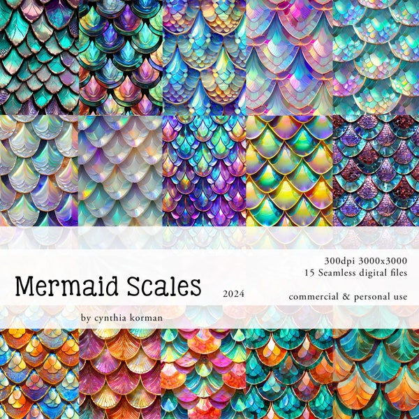 SEAMLESS DIGITAL ART - Bright Mermaid Scales