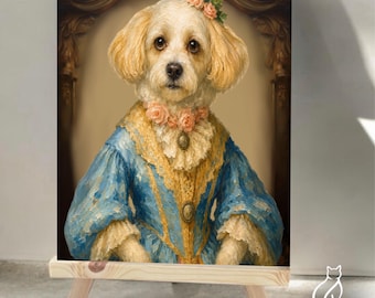 Ritratto personalizzato di cane in stile rinascimentale, stampa artistica di animale domestico reale (rigida)