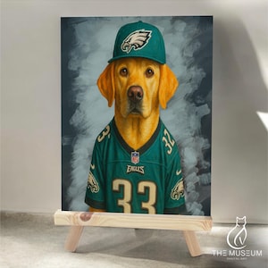 Retrato de perro personalizado con camiseta deportiva, arte digital personalizado para mascotas, pintura estilo NFL, regalo para amantes de los perros y fanáticos de las mascotas.