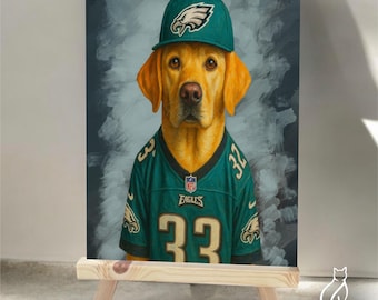 Huisdierportret op maat, hond in sportshirt, gepersonaliseerd huisdiercadeau, foto vereist
