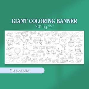 THINGS THAT GO transportation vehicle coloring banner, coloring poster, coloring table runner, coloring page