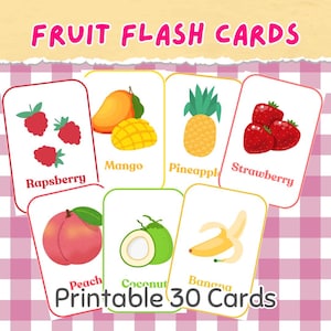 30 Fruit Flash Cards for Kids – Printable Fruit Learning Cards | Montessori Preschool Activity | Digital Download