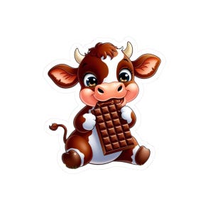 Adorable Chocolate Cow Kiss-Cut Stickers, Fun Laptop Decal, Cute Farm Animal Art, Perfect Gift for Kids & Cow Lovers