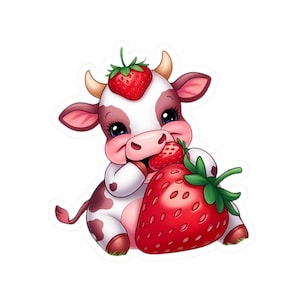 Adesivi fustellati a forma di mucca fragola, estetica pastello, decalcomanie per laptop, regalo per amanti delle mucche, adesivi decorativi, graziosi articoli per la casa