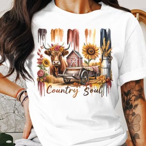 Highland Cow T-Shirt, Country Soul Tee, Farmhouse T-Shirt, Sunflower T-Shirt, Rustic T-Shirt, Vintage T-Shirt