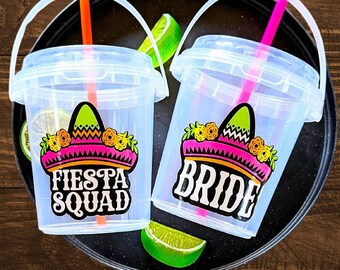 Bachelorette Party Plastic Drink Cup, The Final Fiesta, Fiesta Squad Bridesmaids Cups with Matching Bride Fiesta Party Cup, Margarita Bucket