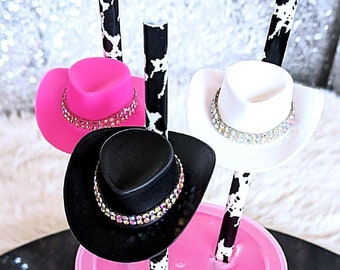 Cowboy Hat Party Straws, Western Boots and Bling, Nash Bash, Mini Cowboy Hat Drinking Straws, Bachelorette Party Favors, Cowgirl Party Straw