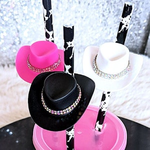 Cowboy Hat Party Straws, Western Boots and Bling, Nash Bash, Mini Cowboy Hat Drinking Straws, Bachelorette Party Favors, Cowgirl Party Straw image 1