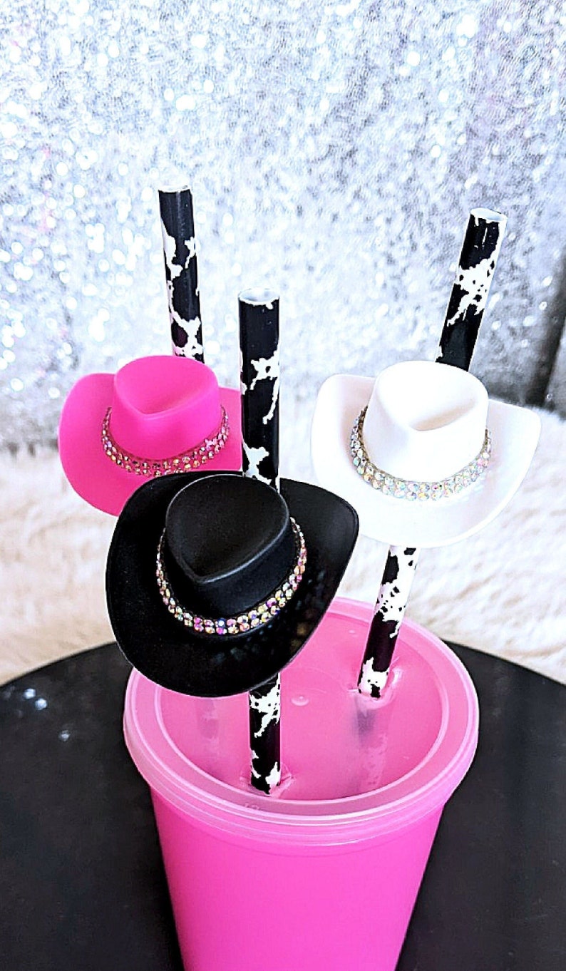 Cowboy Hat Party Straws, Western Boots and Bling, Nash Bash, Mini Cowboy Hat Drinking Straws, Bachelorette Party Favors, Cowgirl Party Straw image 1