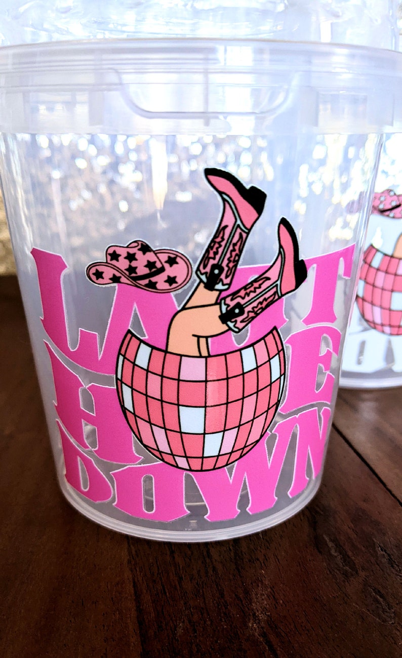 Last Hoe Down Bachelorette Party Plastic Drink Cup, Last Bash in Nash, Personalized Cup, Cowgirl Bride Cup, Last Rodeo Bachelorette, Disco image 5