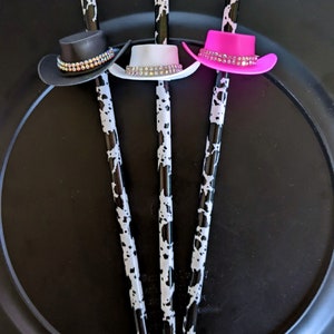 Cowboy Hat Party Straws, Western Boots and Bling, Nash Bash, Mini Cowboy Hat Drinking Straws, Bachelorette Party Favors, Cowgirl Party Straw image 3