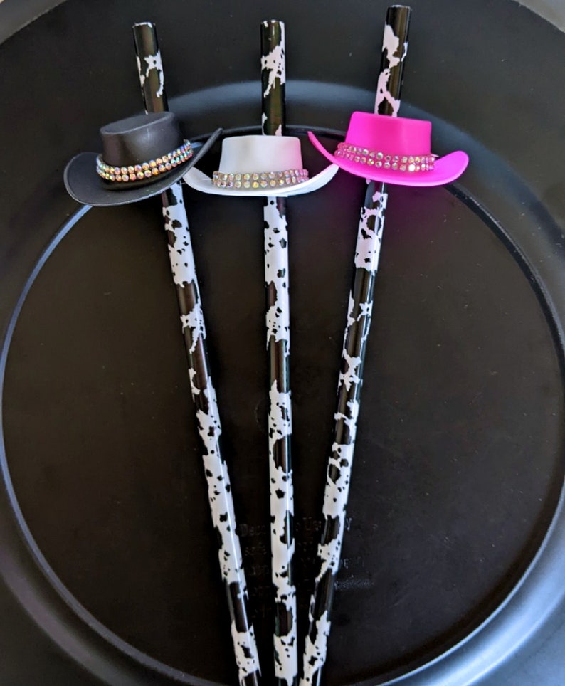 Cowboy Hat Party Straws, Western Boots and Bling, Nash Bash, Mini Cowboy Hat Drinking Straws, Bachelorette Party Favors, Cowgirl Party Straw image 3