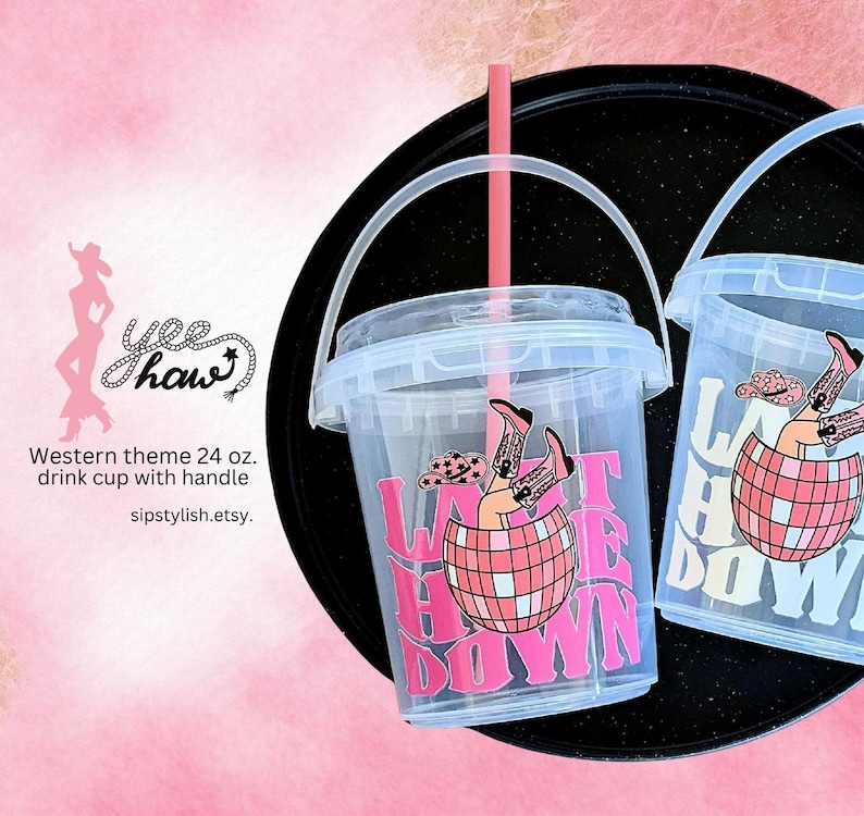 Last Hoe Down Bachelorette Party Plastic Drink Cup, Last Bash in Nash, Personalized Cup, Cowgirl Bride Cup, Last Rodeo Bachelorette, Disco image 2