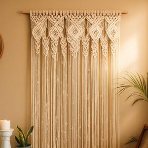 Boho Macrame Door Curtain – Handwoven Wall Hanging Tapestry for Doorway, Window, Wedding Backdrop, Bohemian Home Décor