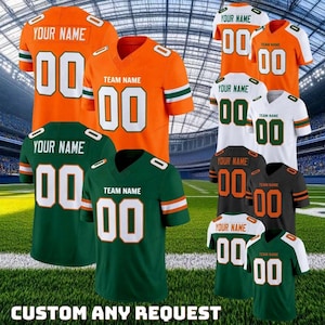 All Stitched Jersey, Embroidery jersey, Custom White Football Jersey Men Women Youth Kid, Green Orange Football Shirt Stitched Name Number