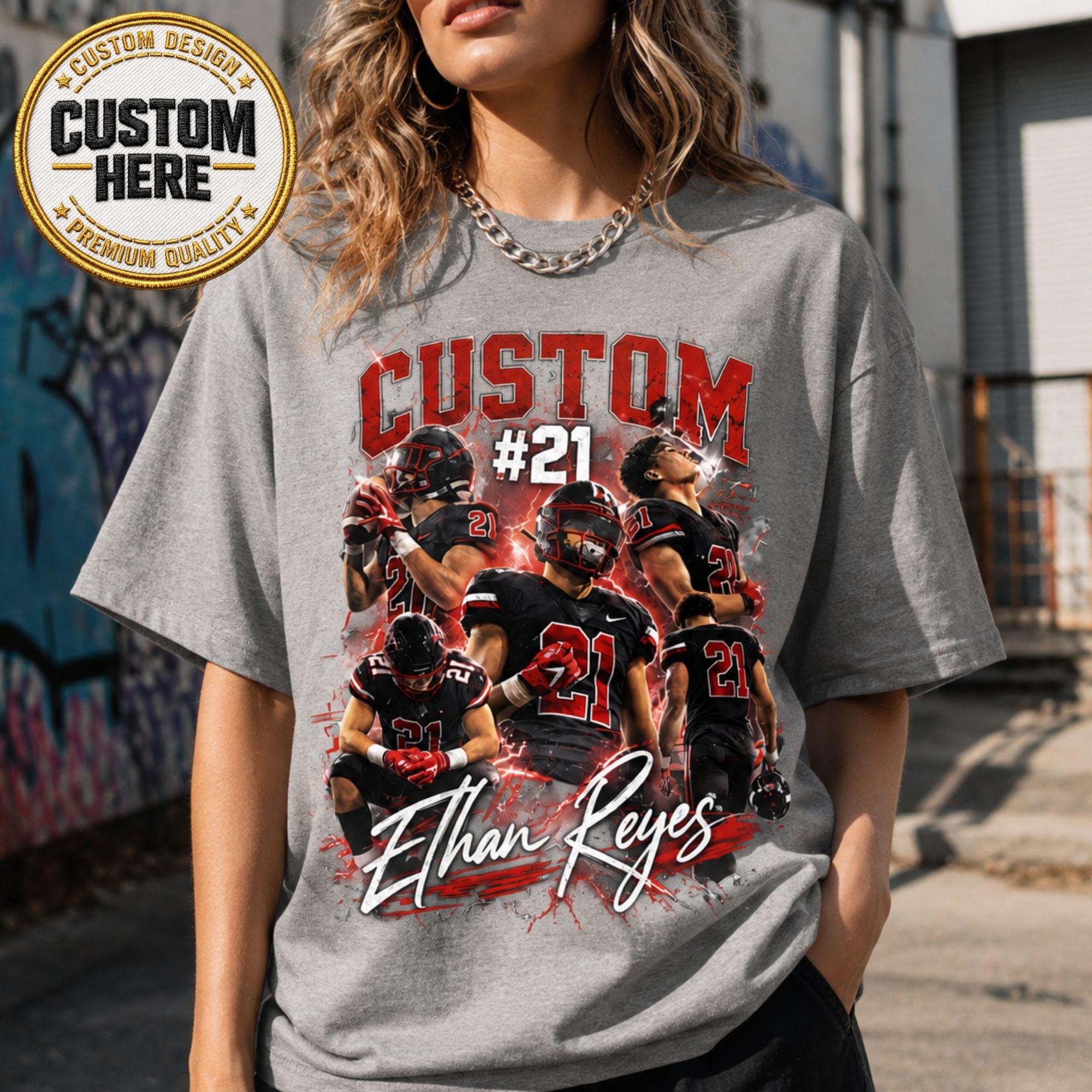 Personalized Football Player Photo Shirt, Custom Team Name & Number Tee, Football Mom Dad Apparel, Family Game Day Shirt, Sports Fan Gift