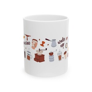 Coffee Lover&#39;s Ceramic Mug | Wake Up & Brew Design, Gift for Baristas, Kitchen Decor, Coffee Time, Drinkware