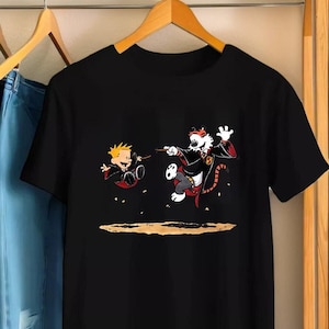 Calvin And Hobbes Shirt Handmade Shirts Men Fashion Print T-Shirts Cotton T-Shirt Women Shirts
