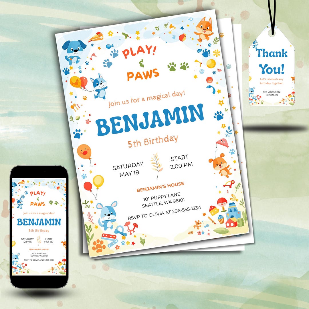Cats and Dogs Birthday Invitation, Editable Template, Pet Party ...