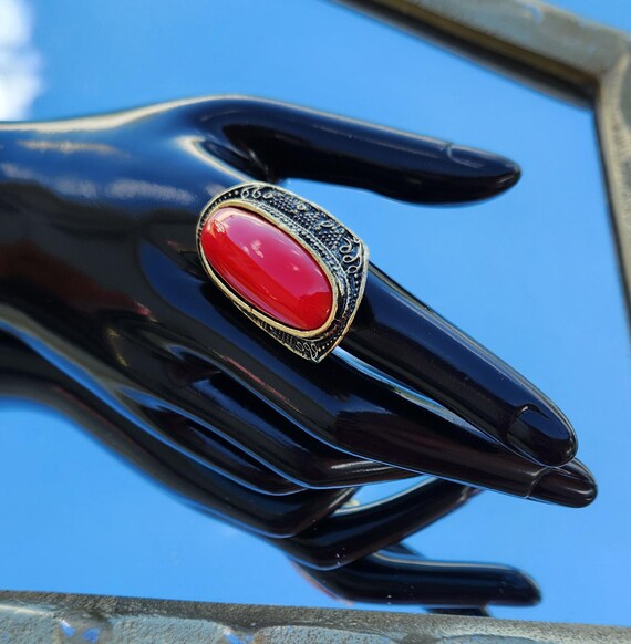 Vintage Adjustable Red Statement Ring | Size 8 | … - image 2