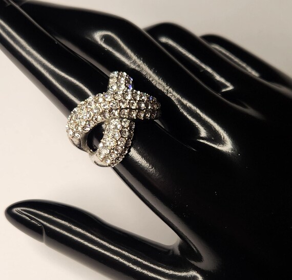 Silver Rhinestone Crossover Statement Ring – X Co… - image 1