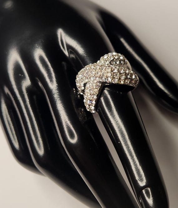 Silver Rhinestone Crossover Statement Ring – X Co… - image 4