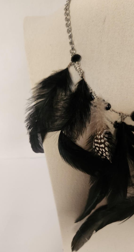 Boho Black Feather Statement Necklace – Festival … - image 4