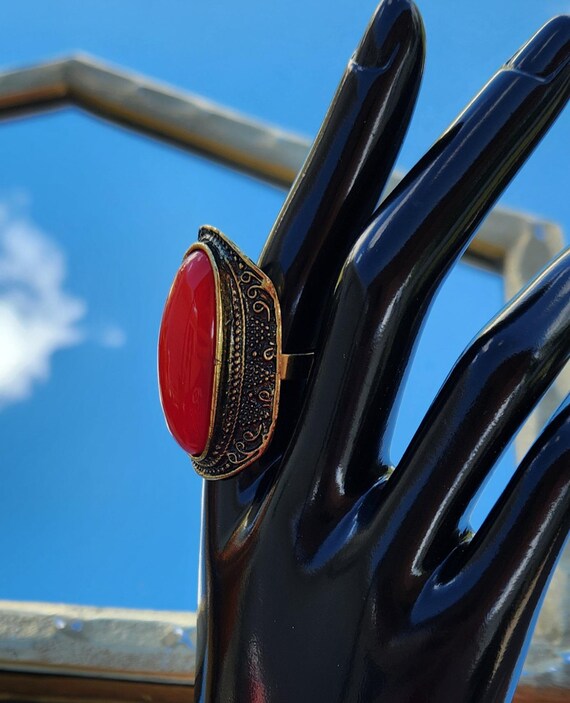 Vintage Adjustable Red Statement Ring | Size 8 | … - image 5