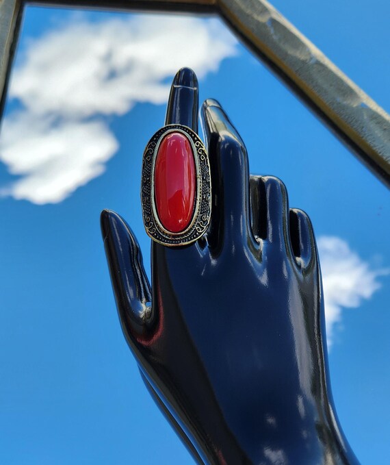 Vintage Adjustable Red Statement Ring | Size 8 | … - image 1