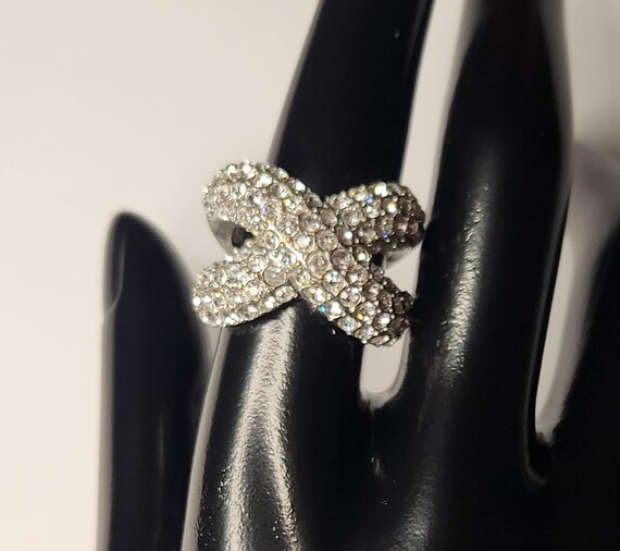 Silver Rhinestone Crossover Statement Ring – X Co… - image 3