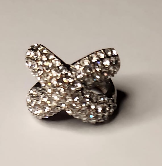 Silver Rhinestone Crossover Statement Ring – X Co… - image 5