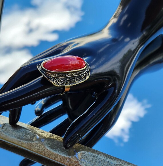 Vintage Adjustable Red Statement Ring | Size 8 | … - image 3