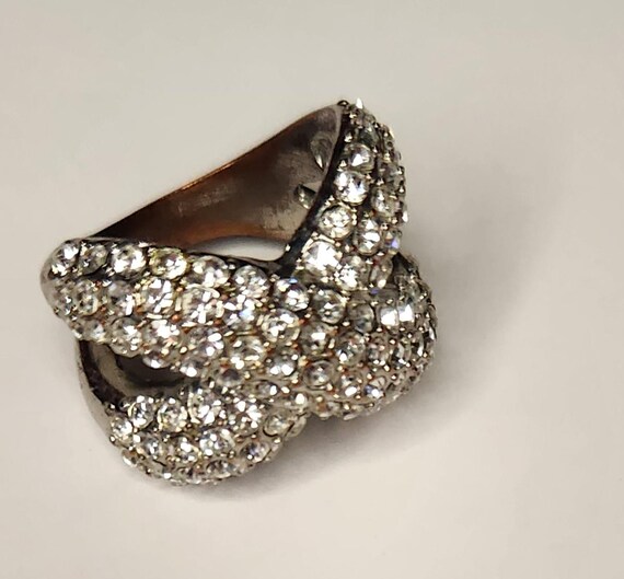 Silver Rhinestone Crossover Statement Ring – X Co… - image 6