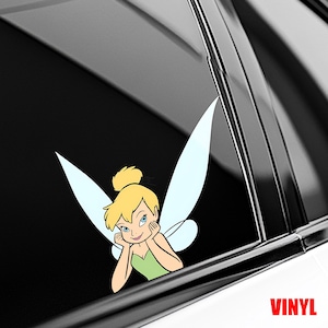 Tinker Bell Disney Fairies Peeker Peeking Car Window Decals - Bumper Waterproof Stickers,  &quot;Faith, Trust, Pixie Dust” Sticker  AXHF04