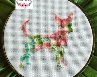 Chihuahua dog floral wall art cross stitch dog wall hanging fun home decor
