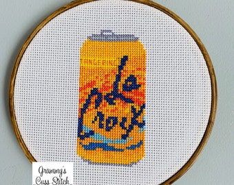 La Croix can, tangerine, modern cross stitch, sparkling water, fun home decor, wall art