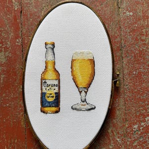 Corona Extra, Mexican beverage, fun home decor, modern cross stitch, adult drink